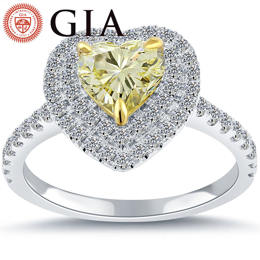 1.72 Ct. GIA Certified Fancy Yellow Heart Shape Diamond Engagement Ring 18k Gold