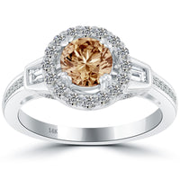 1.81 Carat Natural Fancy Cognac Brown Diamond Engagement Ring 14k White Gold