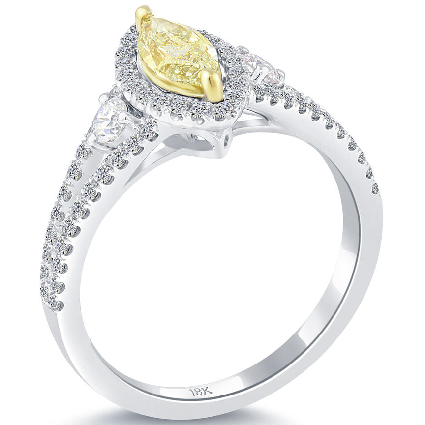 1.16 Carat Fancy Yellow Marquise Shape Diamond Engagement Ring 18k White Gold