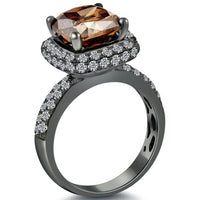 6.04 Carat Fancy Cognac Brown Cushion Cut Diamond Engagement Ring 14k Black Gold