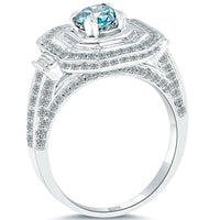 2.07 Carat Fancy Blue Diamond Engagement Ring 14k Gold Pave Halo Vintage Style