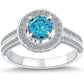1.55 Carat Fancy Blue Diamond Engagement Ring 14k White Gold Pave Halo Front