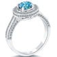 1.55 Carat Fancy Blue Diamond Engagement Ring 14k White Gold Pave Halo Side