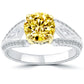 2.11 Carat Fancy Vivid Yellow Round Diamond Engagement Ring 18k Vintage Style