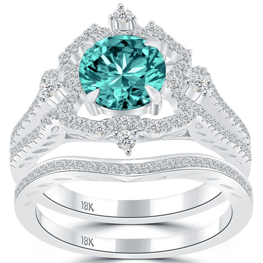 Blue Diamond Engagement Ring & Wedding Band Set  2016 Front Top