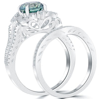 Blue Diamond Engagement Ring & Wedding Band Set  2016 Sides