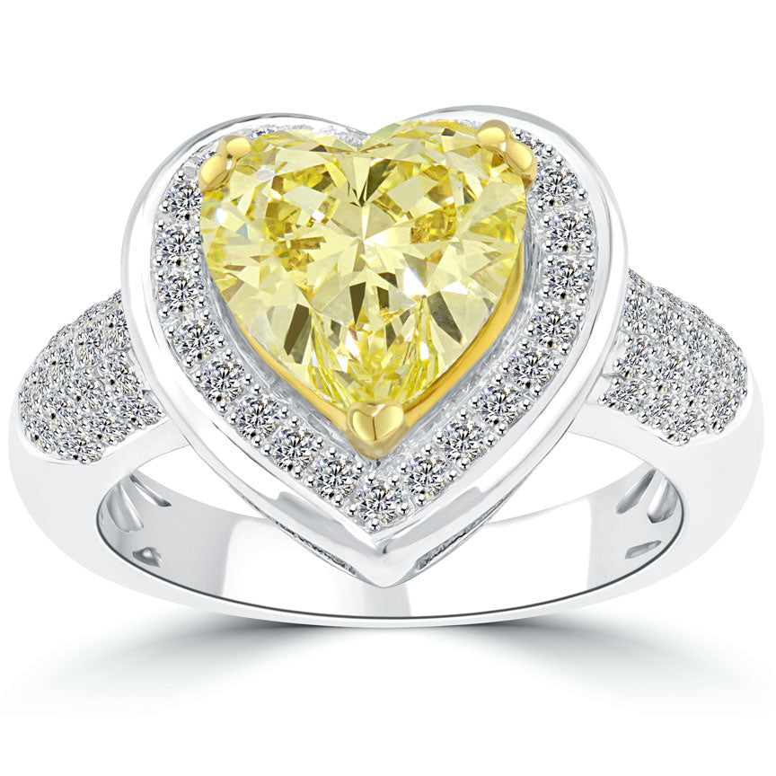 3.55 Carat Fancy Yellow Heart Shape Diamond Engagement Ring 14k Vintage Style