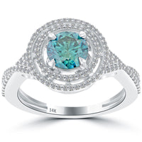 2016 Blue Diamond Engagement Ring Pave Halo Vintage Style Front