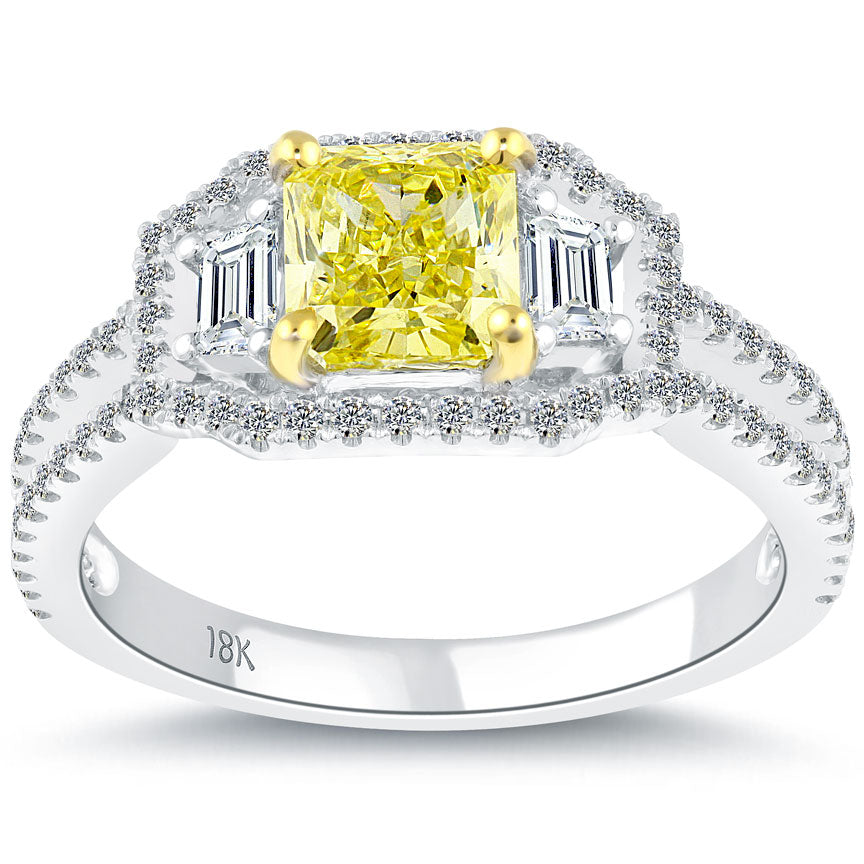 Custom Made 18k Yellow Gold & Platinum GIA Certified 2.03 Cttw Radiant Cut  Diamond Solitaire Engagement Ring
