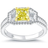 Vintage Yellow Diamond Engagement Ring Radiant Cut Front