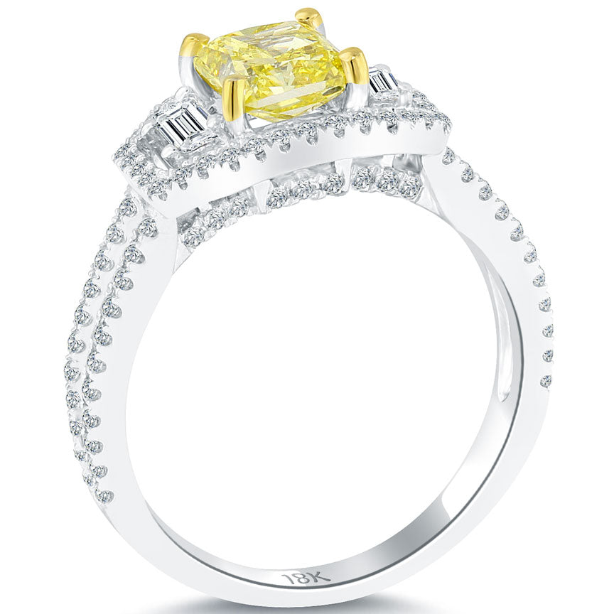 2.08 Carat Fancy Yellow Radiant Cut Diamond Engagement Ring 18k Vintage  Style