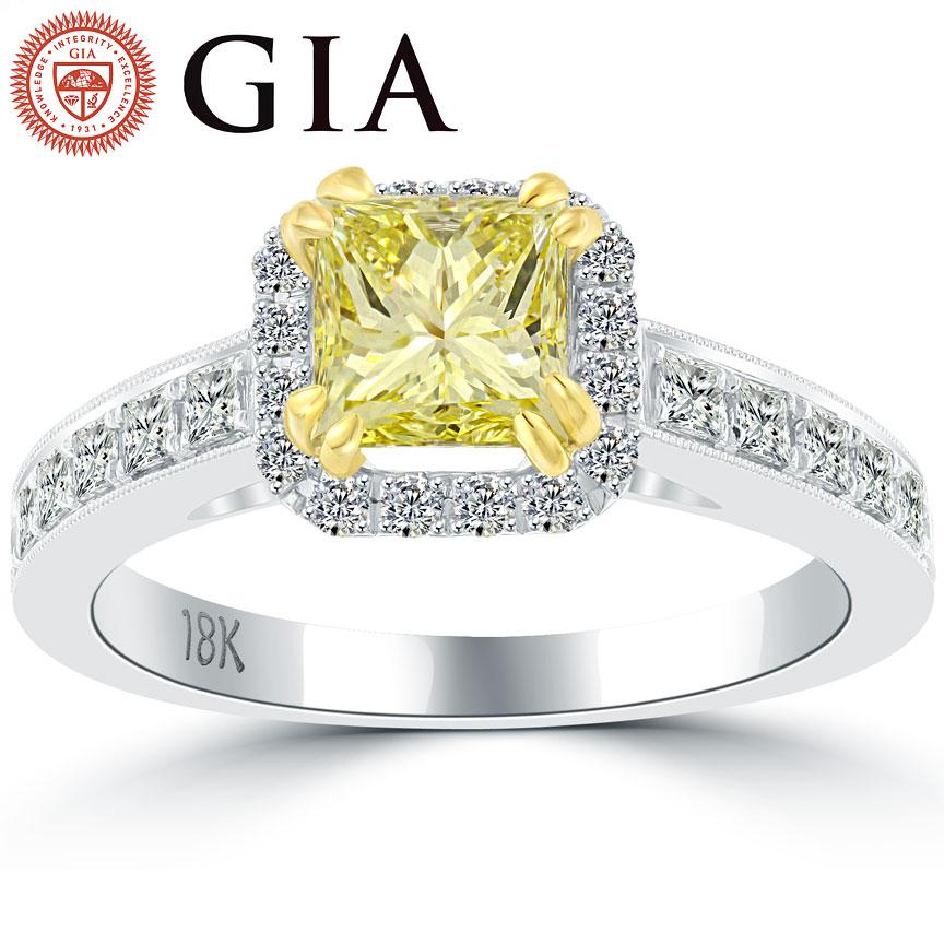 Intense Yellow Diamond Engagement Ring in 18k Gold Front