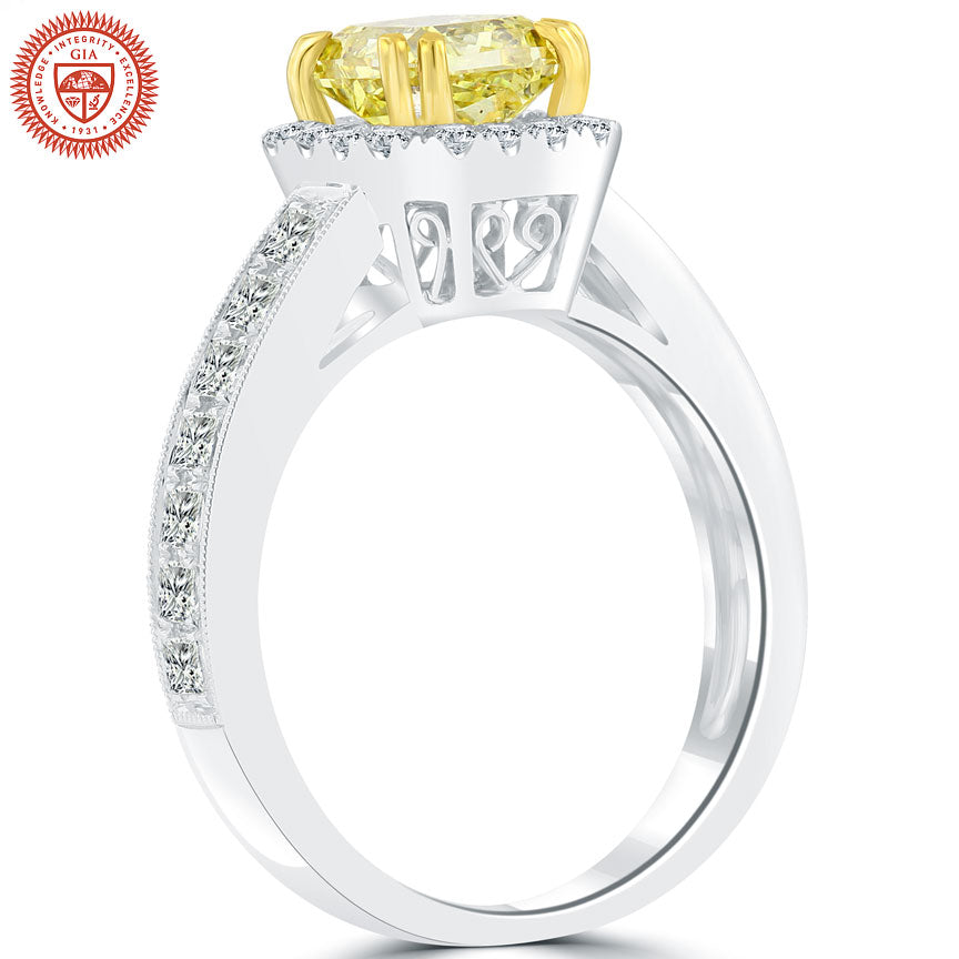 Intense Yellow Diamond Engagement Ring in 18k Gold Side