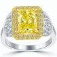 5.27 Carat Fancy Yellow Radiant Cut Diamond Engagement Ring 18k Pave Halo Front