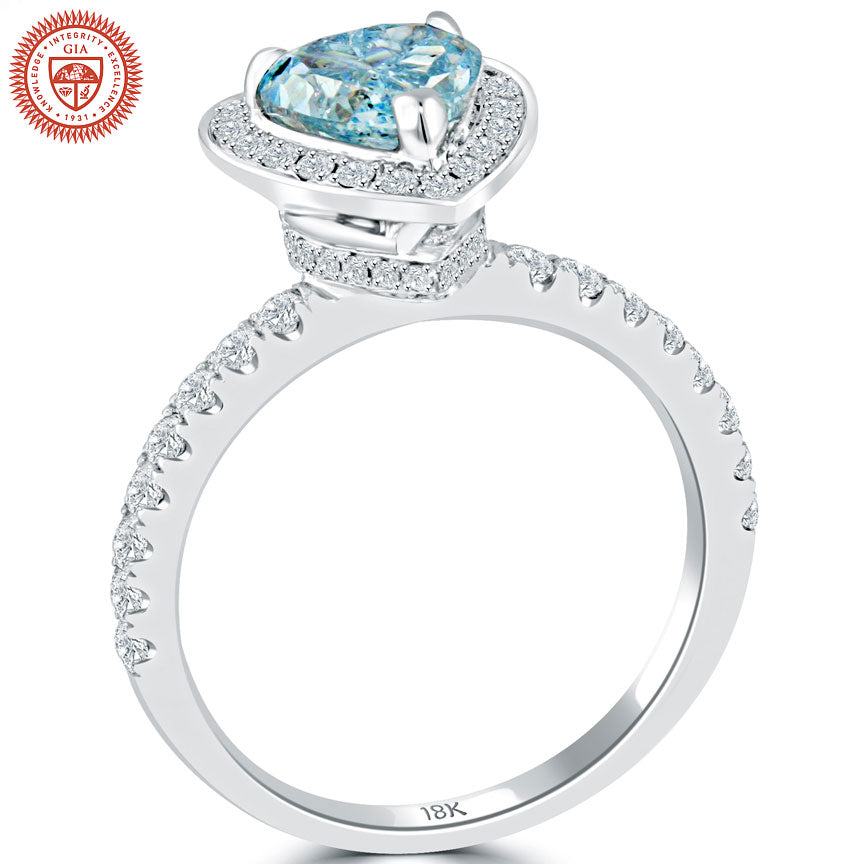 1.91 Carat GIA Certified Fancy Blue Diamond Engagement Ring 18k White Gold