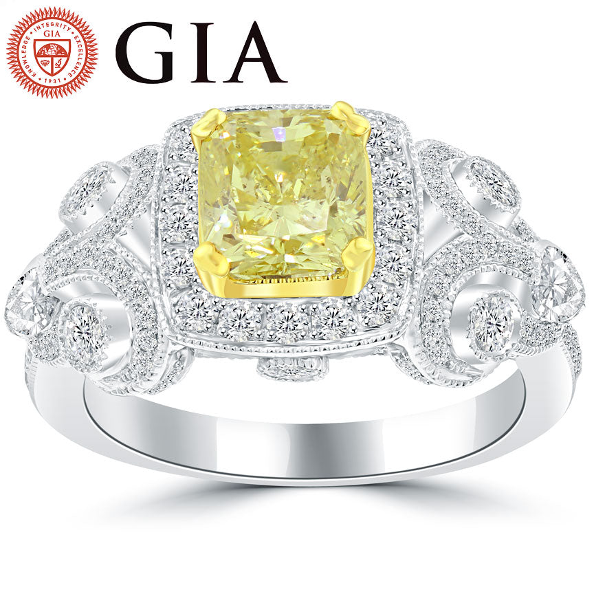 GIA Fancy Yellow Diamond Cushion Cut 2015 Front View