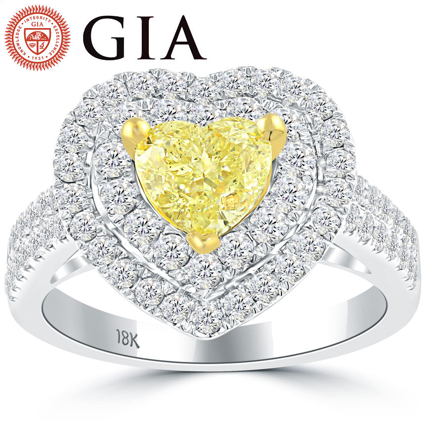 2.00 Ct. GIA Certified Fancy Yellow Heart Shape Diamond Engagement Ring 18k Gold