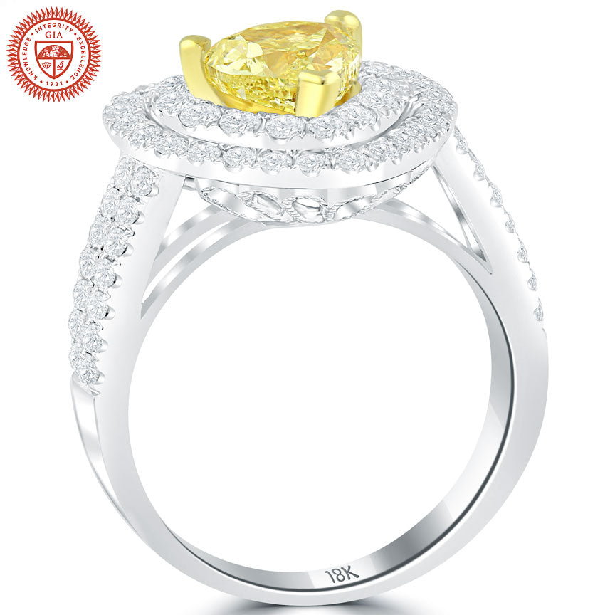 2.00 Ct. GIA Certified Fancy Yellow Heart Shape Diamond Engagement Ring 18k Gold