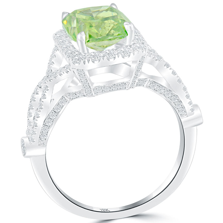 3.48 Carat Fancy Green Cushion Cut Diamond Engagement Ring 18k White Gold