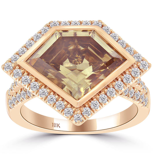 4.92 Carat Natural Fancy Cognac Brown Diamond Shape Cocktail Ring 18k Rose Gold