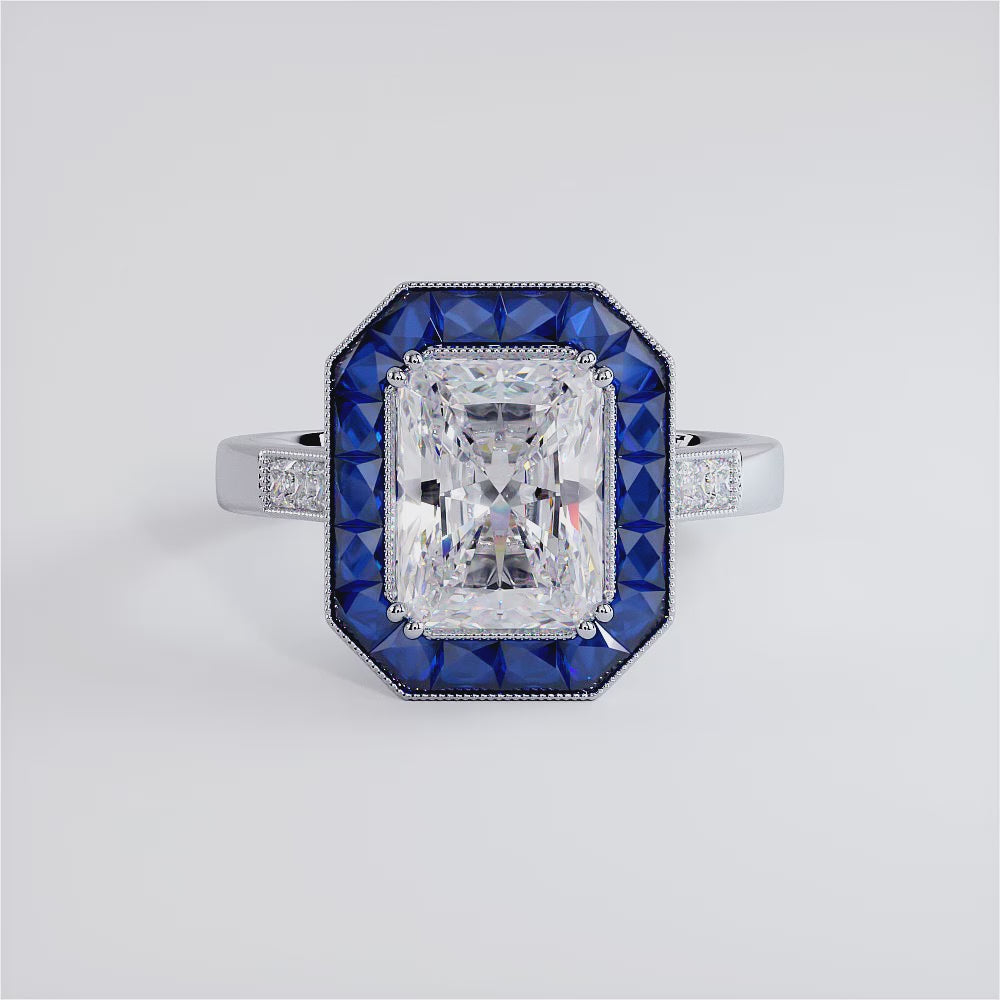 2 Carat Radiant Cut Antique Art Deco Sapphire & Diamond