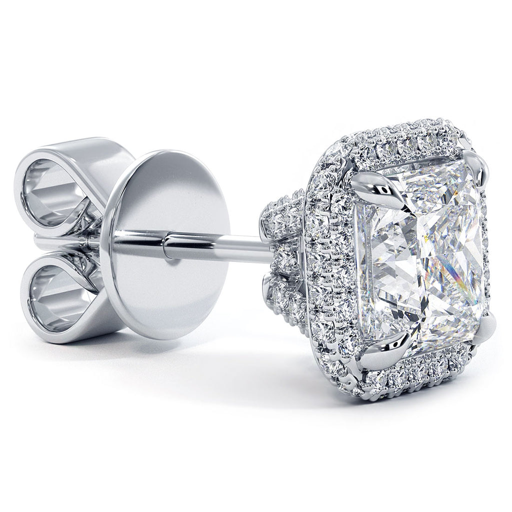 2.67 Carat J-SI1 Princess Cut Pave Halo Diamond Studs Earrings 18k White Gold