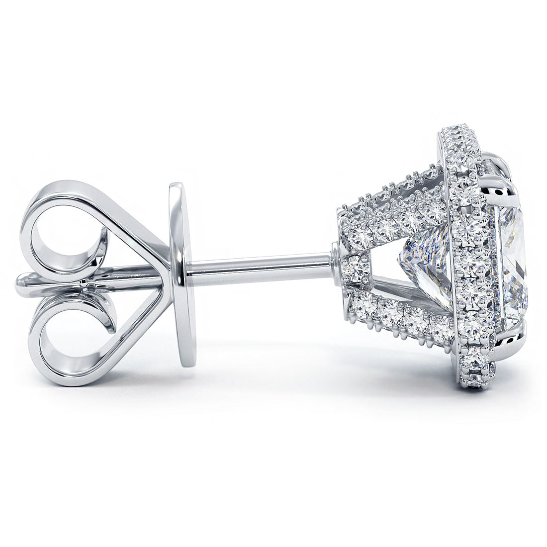 2.67 Carat J-SI1 Princess Cut Pave Halo Diamond Studs Earrings 18k White Gold