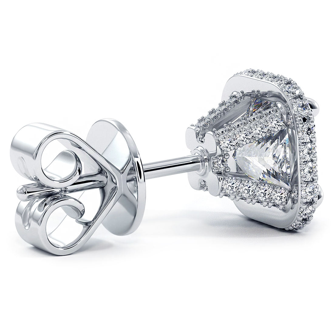 2.67 Carat J-SI1 Princess Cut Pave Halo Diamond Studs Earrings 18k White Gold