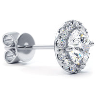 1.20 Carat F-SI Pave Halo Diamond Studs Earrings 18k White Gold