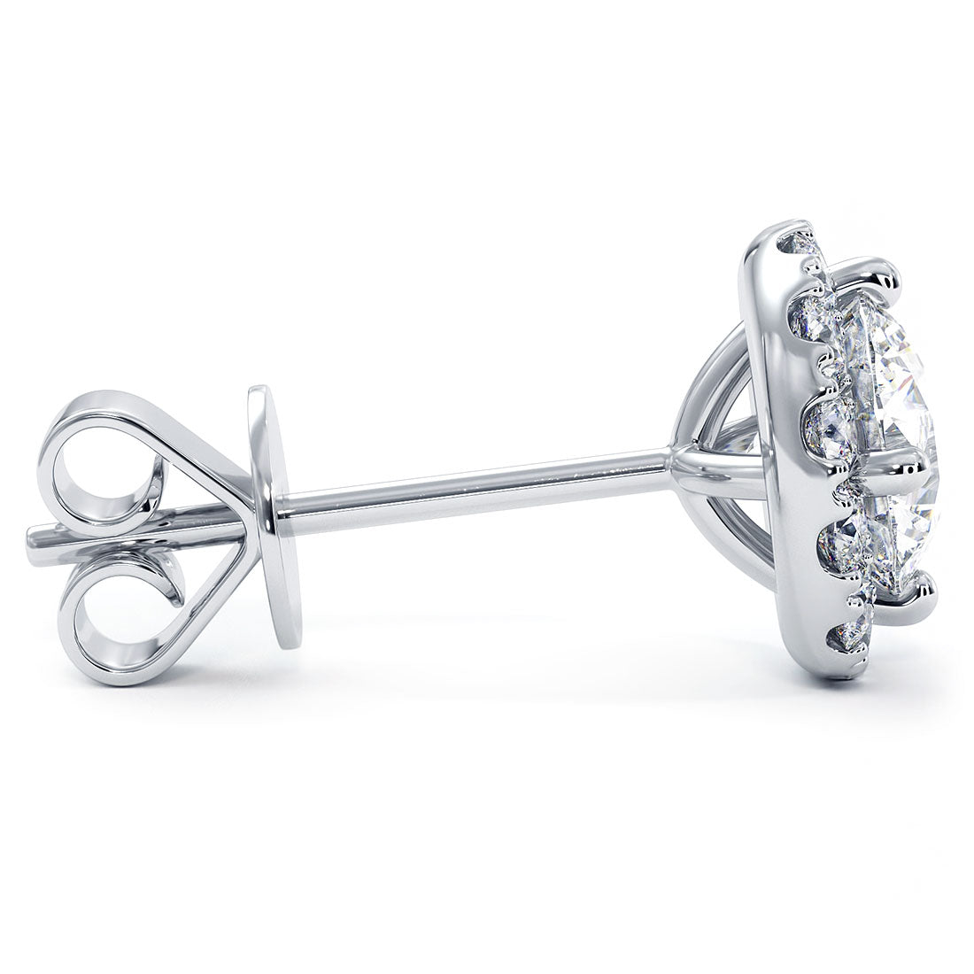 1.20 Carat F-SI Pave Halo Diamond Studs Earrings 18k White Gold