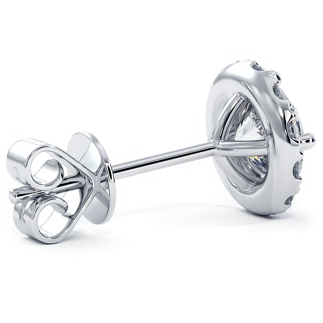 1.20 Carat F-SI Pave Halo Diamond Studs Earrings 18k White Gold