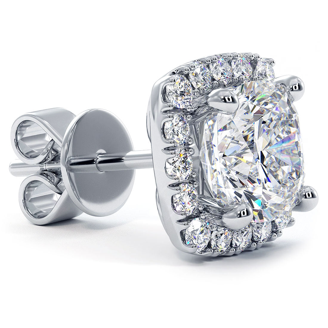 1.02 Carat F-VS Cushion Cut Pave Halo Diamond Studs Earrings 18k White Gold