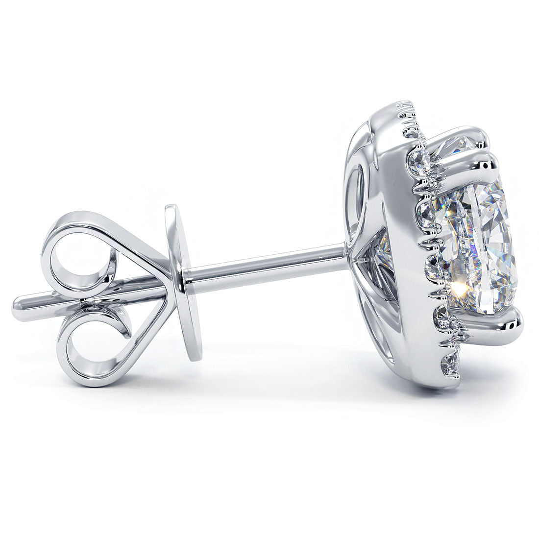 1.02 Carat F-VS Cushion Cut Pave Halo Diamond Studs Earrings 18k White Gold