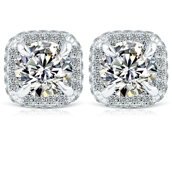 1.75ctw Pave Halo Diamond Studs Earrings 18k White Gold
