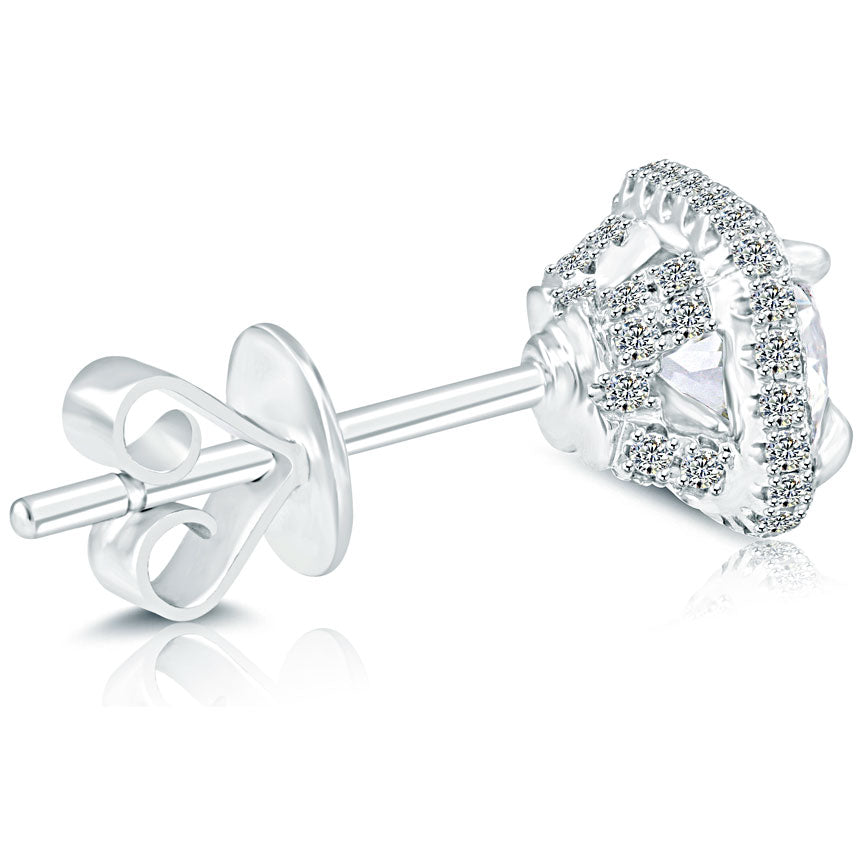 1.75 Carat F-VS1 Pave Halo Diamond Studs Earrings 18k White Gold