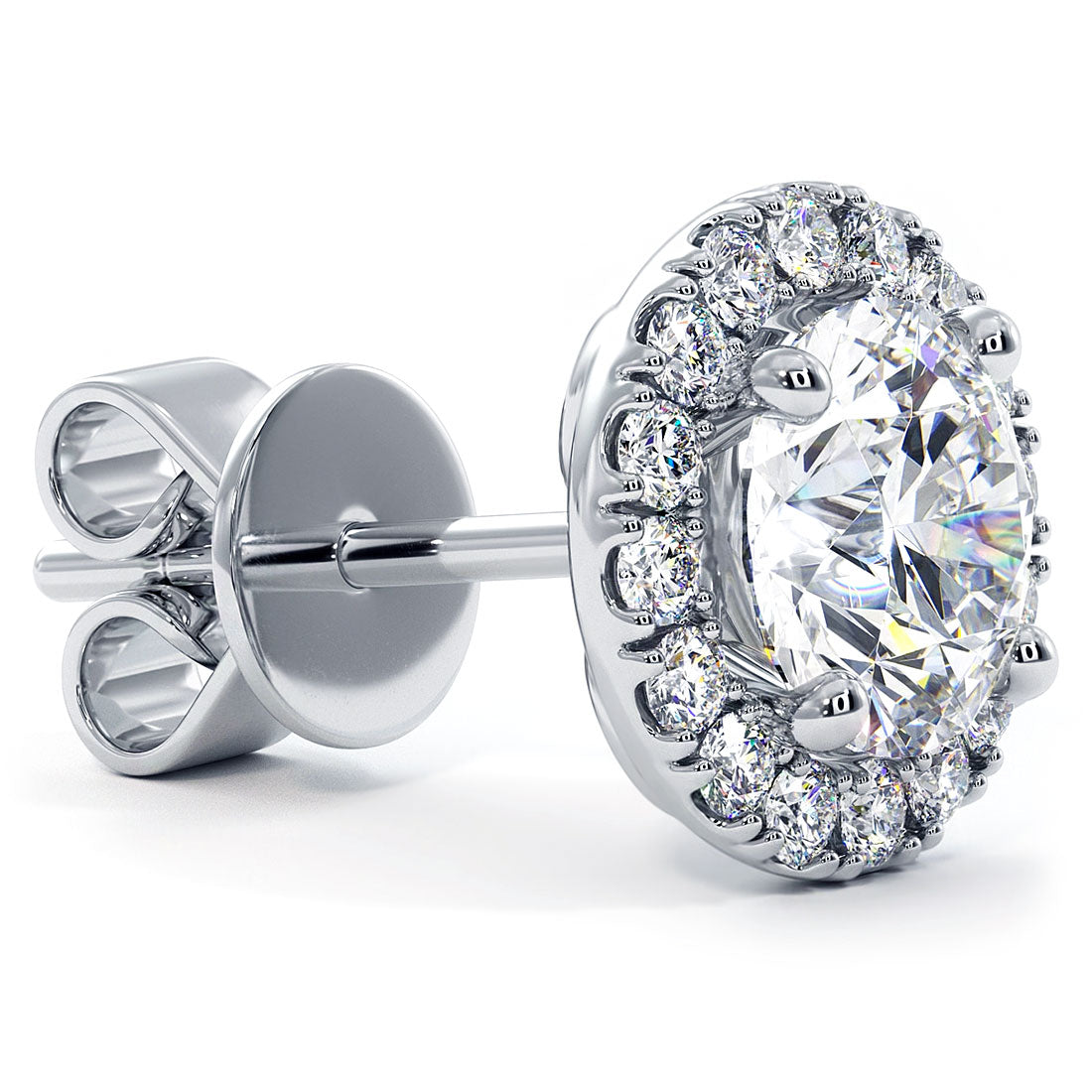 1.30 Carat G-SI Pave Halo Diamond Studs Earrings 18k White Gold