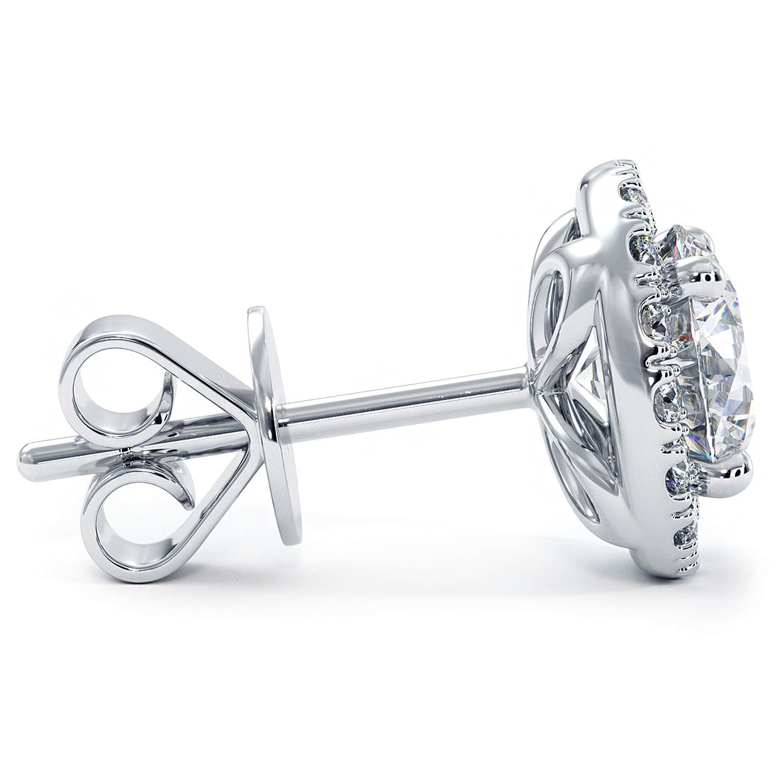 1.30 Carat G-SI Pave Halo Diamond Studs Earrings 18k White Gold