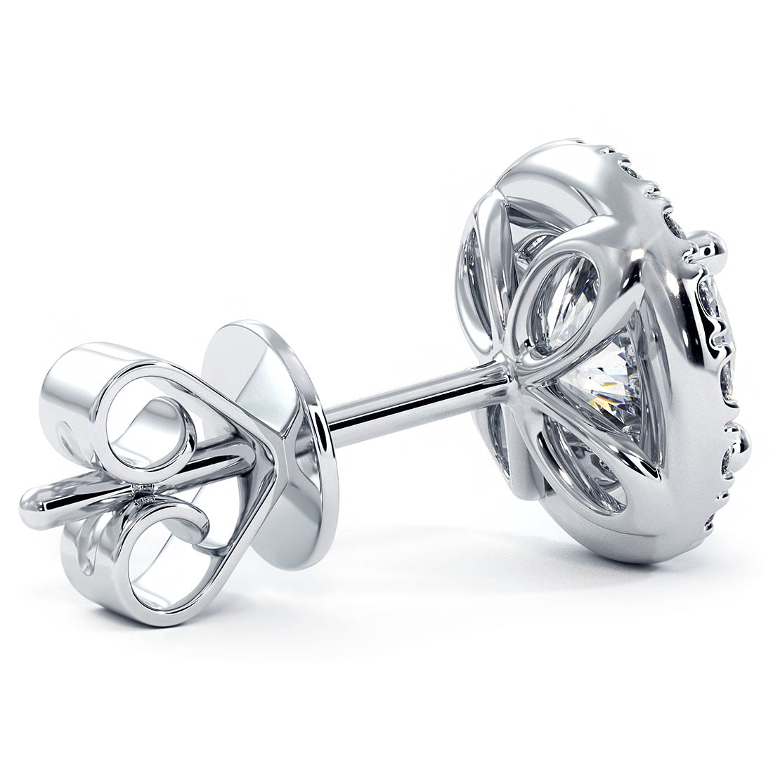 1.30 Carat G-SI Pave Halo Diamond Studs Earrings 18k White Gold