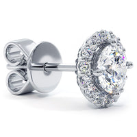 1.80 Carat G-SI Pave Halo Diamond Studs Earrings 18k White Gold