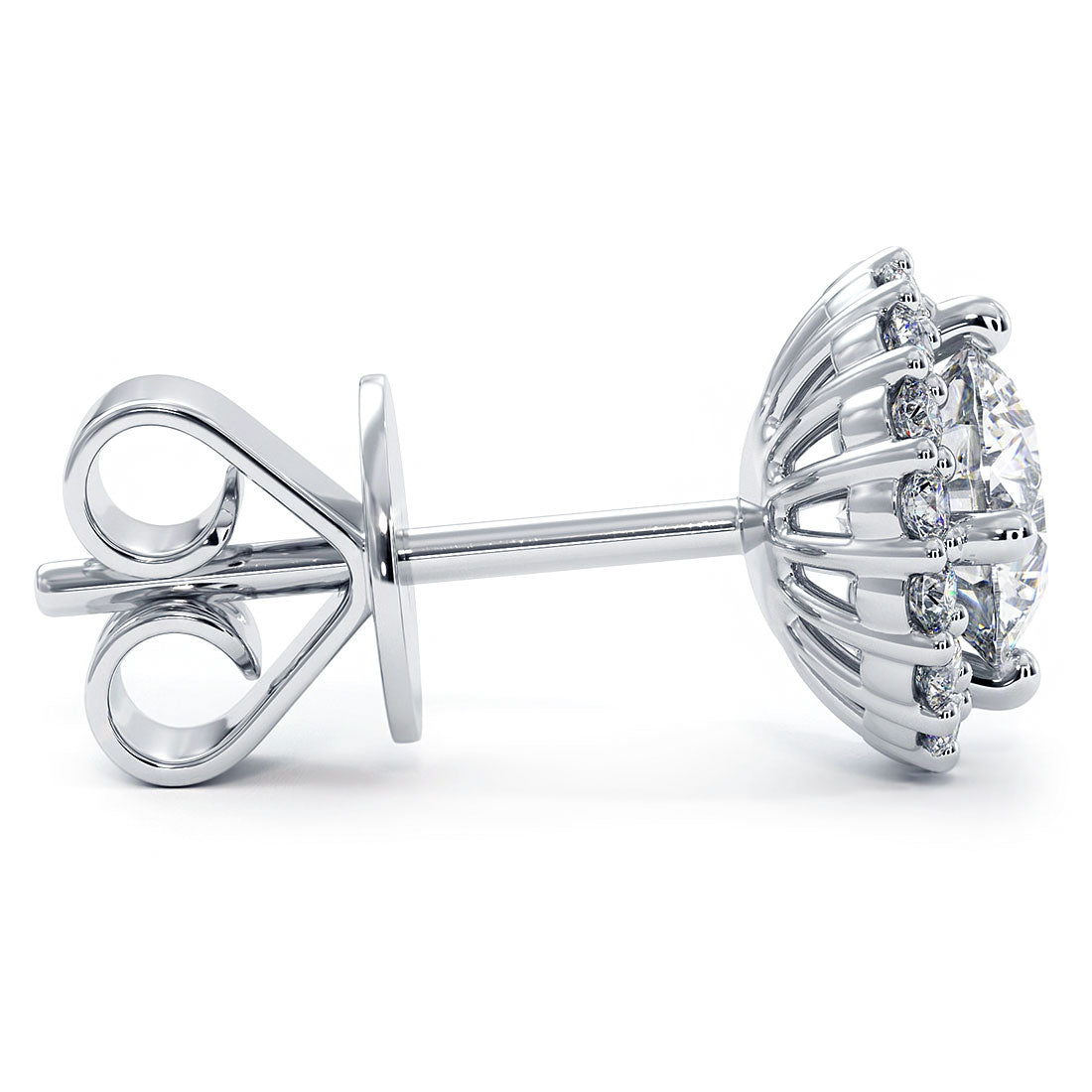 1.80 Carat G-SI Pave Halo Diamond Studs Earrings 18k White Gold