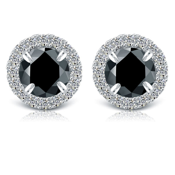 1.35ctw Fancy Black Diamond Pave Halo Diamond Studs Earrings 18k White Gold