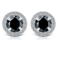 1.35 Carat Fancy Black Diamond Pave Halo Diamond Studs Earrings 18k White Gold