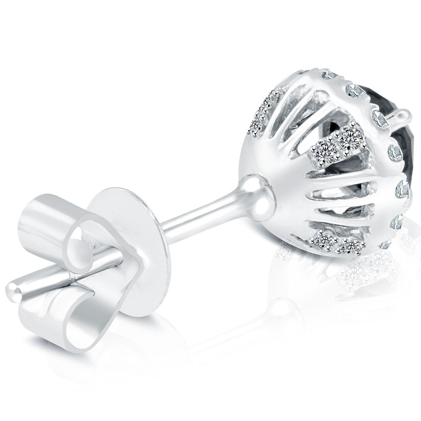 1.35 Carat Fancy Black Diamond Pave Halo Diamond Studs Earrings 18k White Gold