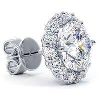 6.35 Carat G-SI Pave Halo Diamond Studs Earrings 18k White Gold