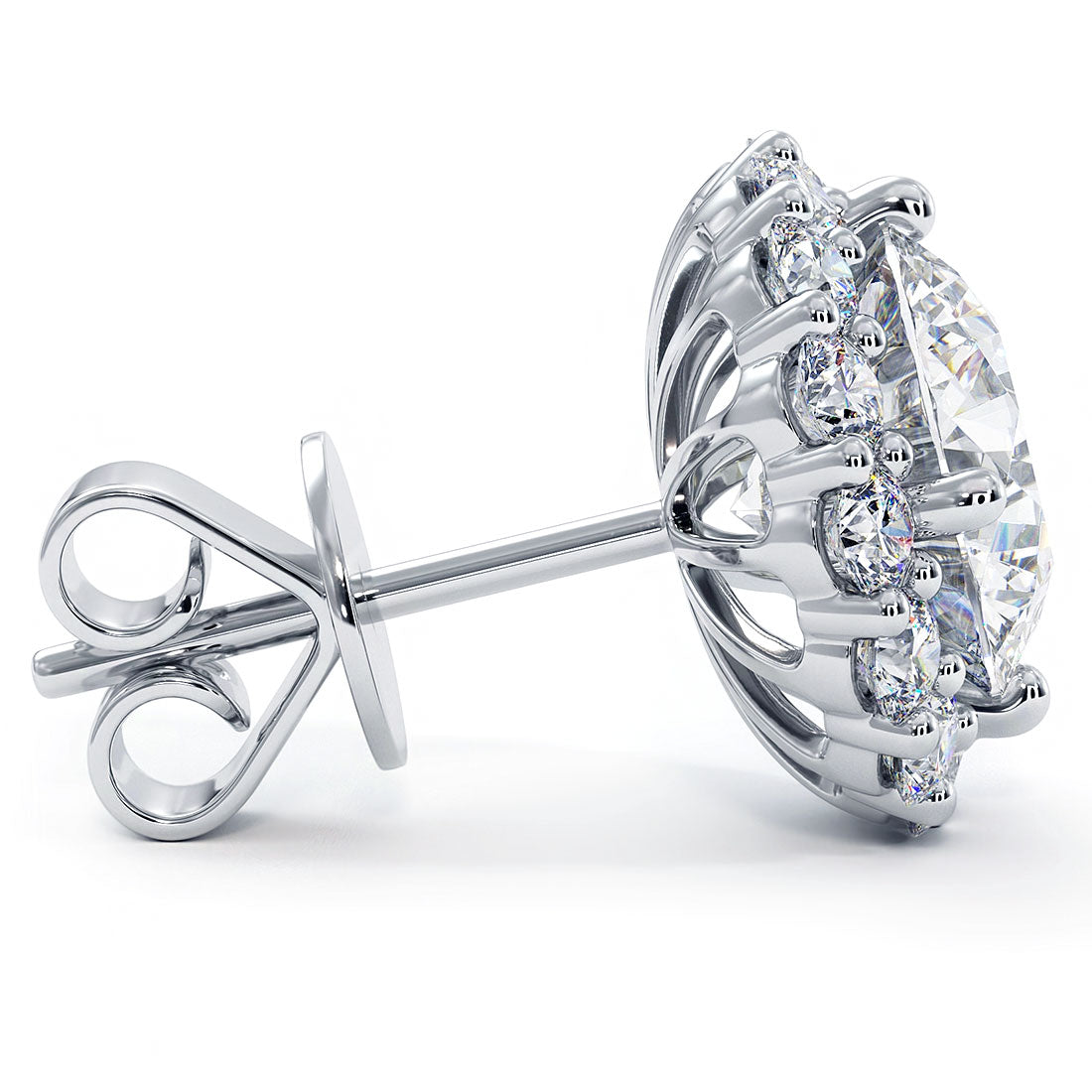 6.35 Carat G-SI Pave Halo Diamond Studs Earrings 18k White Gold