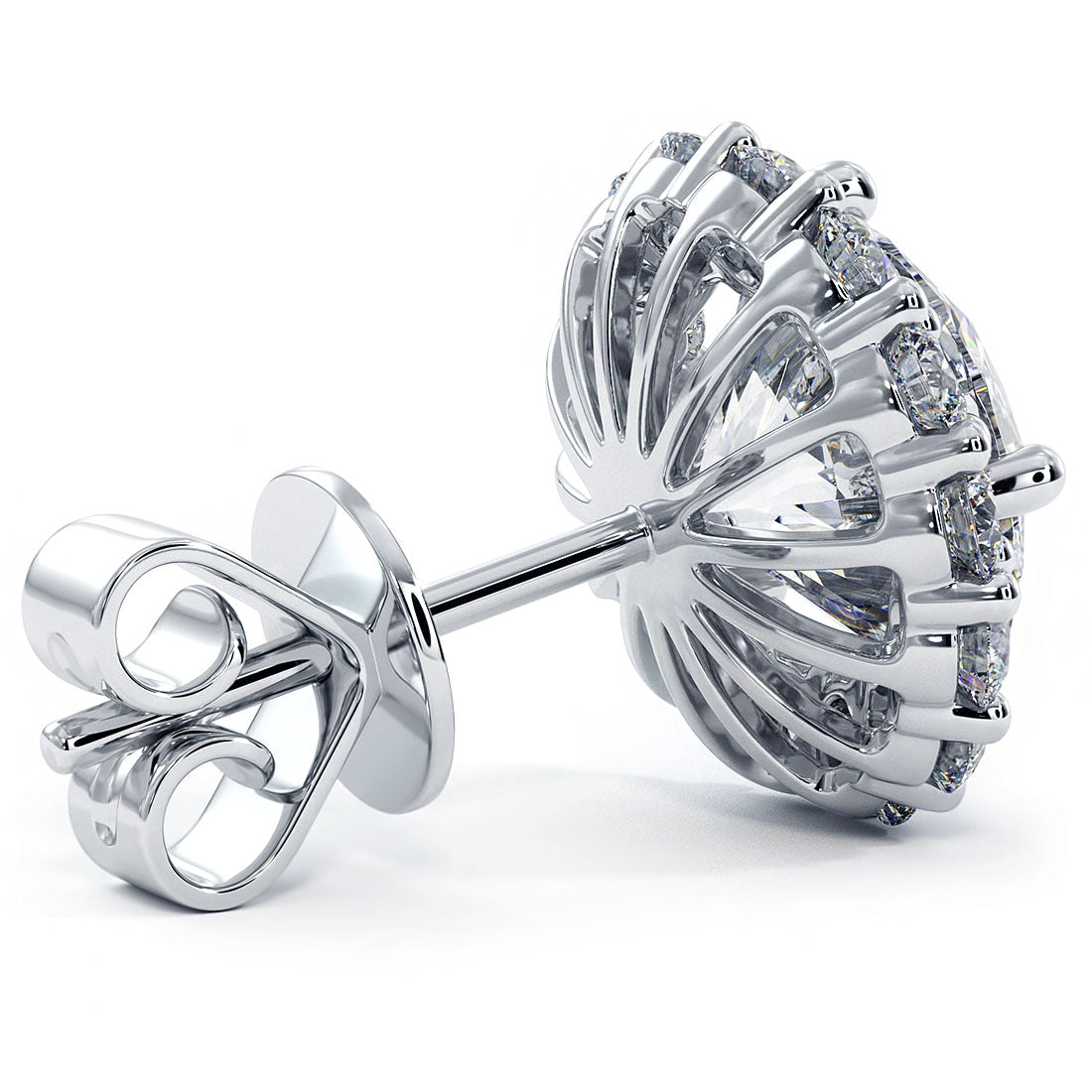 6.35 Carat G-SI Pave Halo Diamond Studs Earrings 18k White Gold