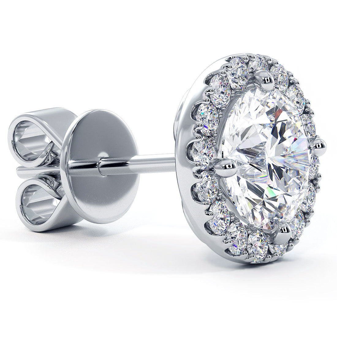 2.50 Carat G-SI Pave Halo Diamond Studs Earrings 18k White Gold