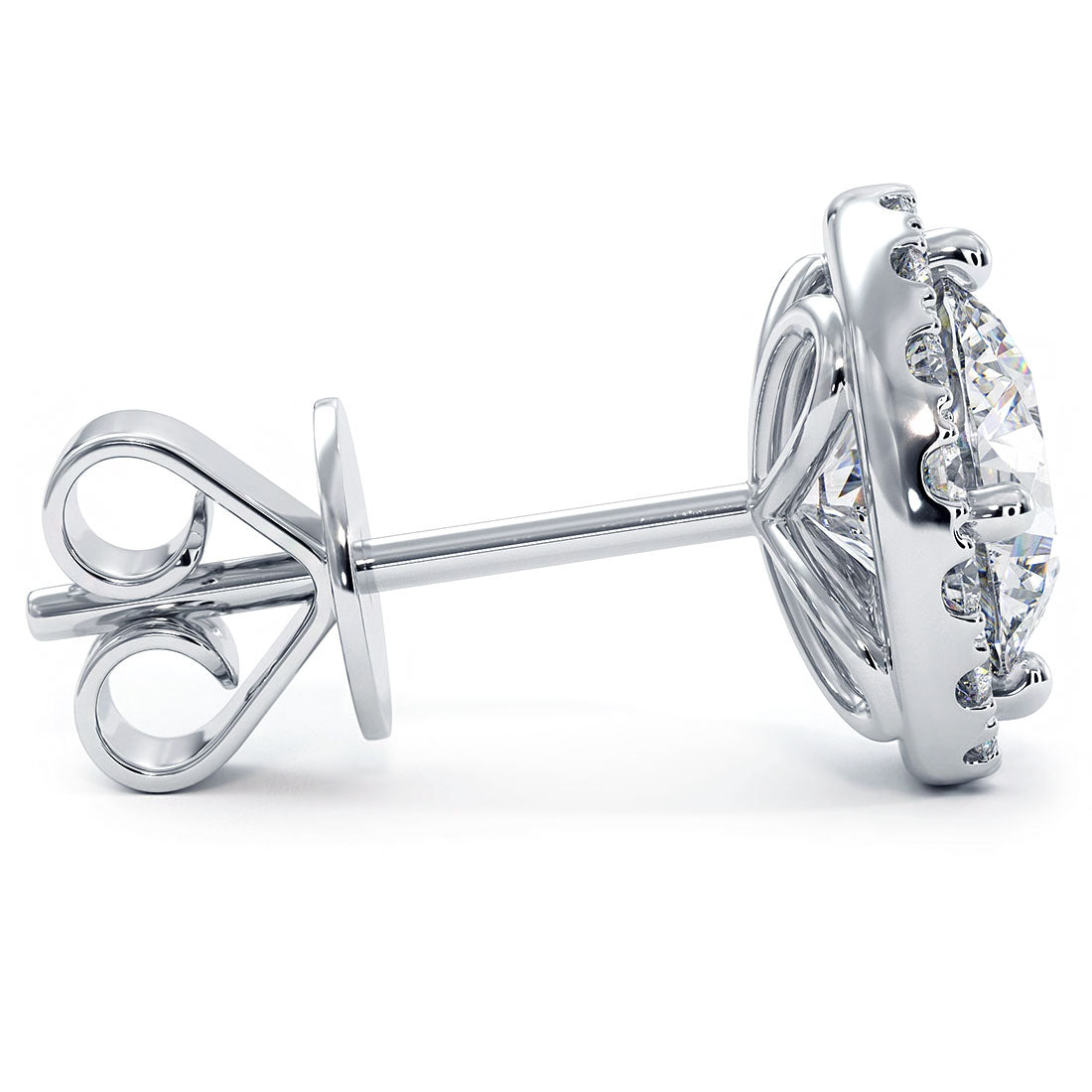 2.50 Carat G-SI Pave Halo Diamond Studs Earrings 18k White Gold