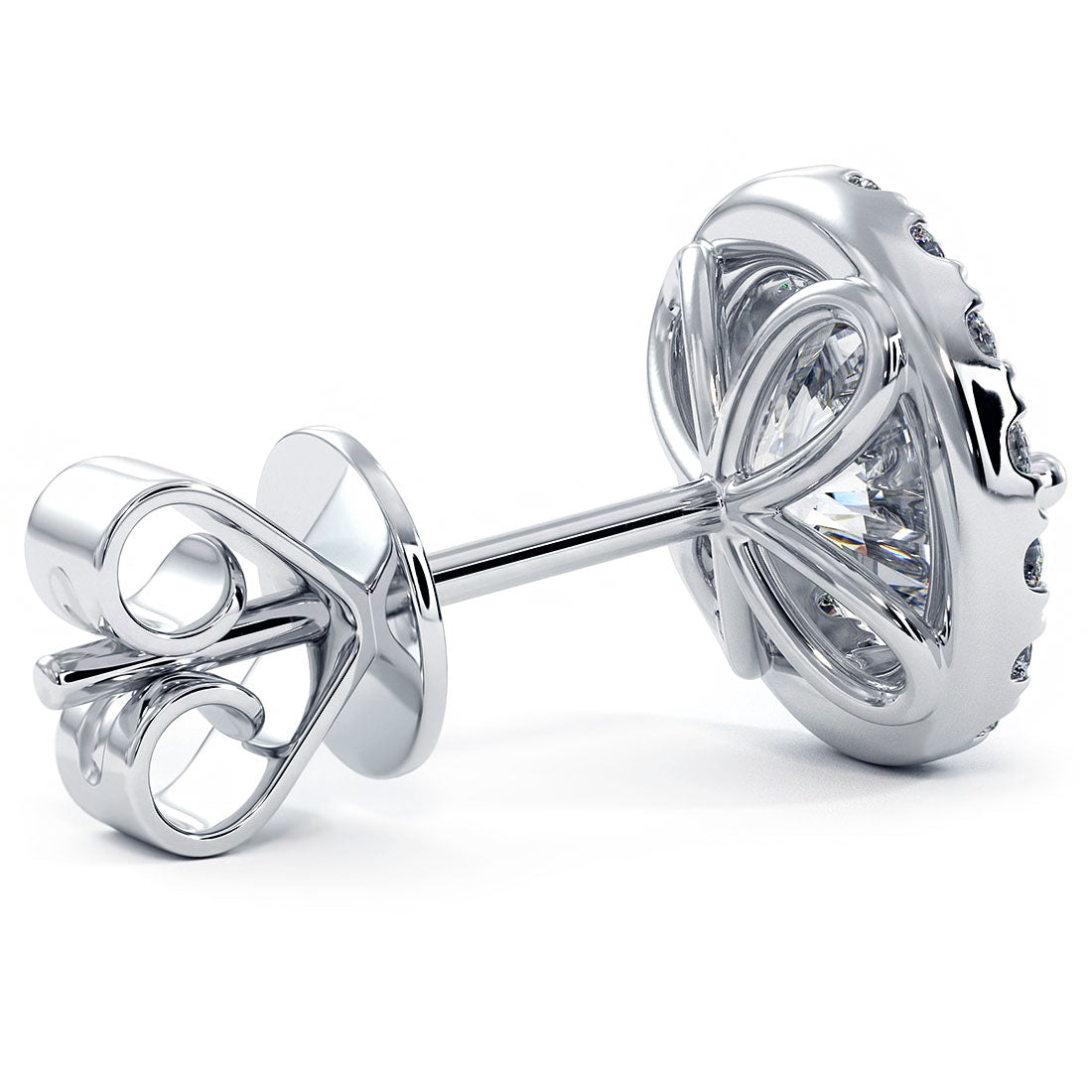 2.50 Carat G-SI Pave Halo Diamond Studs Earrings 18k White Gold