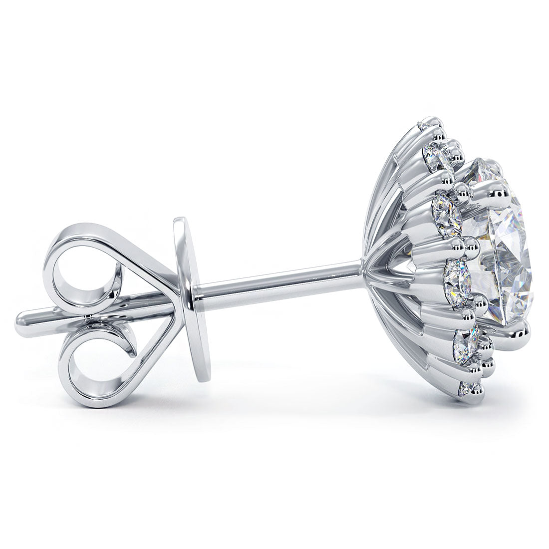 2.10 Carat F-SI Pave Halo Diamond Studs Earrings 18k White Gold